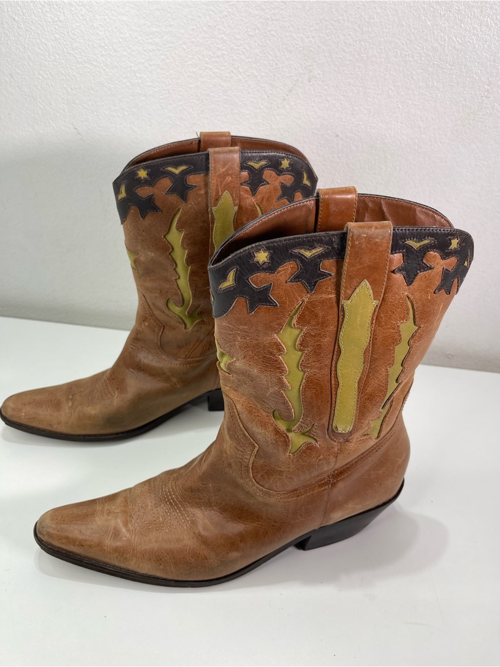 Matisse Western Cowgirl Boots Leather Stars Made In Brazil 10 M Festival Boho